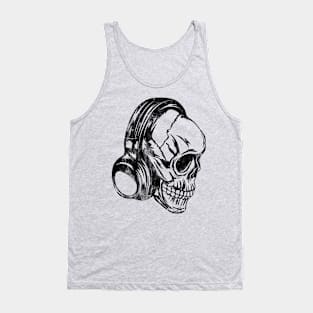 Skull Headphones Distressed Tank Top